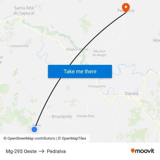 Mg-295 Oeste to Pedralva map