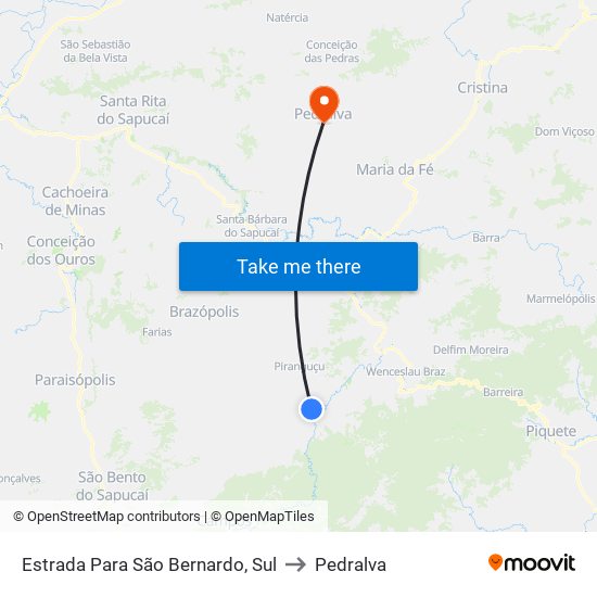 Estrada Para São Bernardo, Sul to Pedralva map