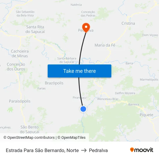 Estrada Para São Bernardo, Norte to Pedralva map