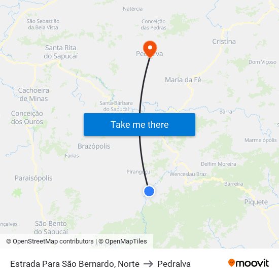 Estrada Para São Bernardo, Norte to Pedralva map