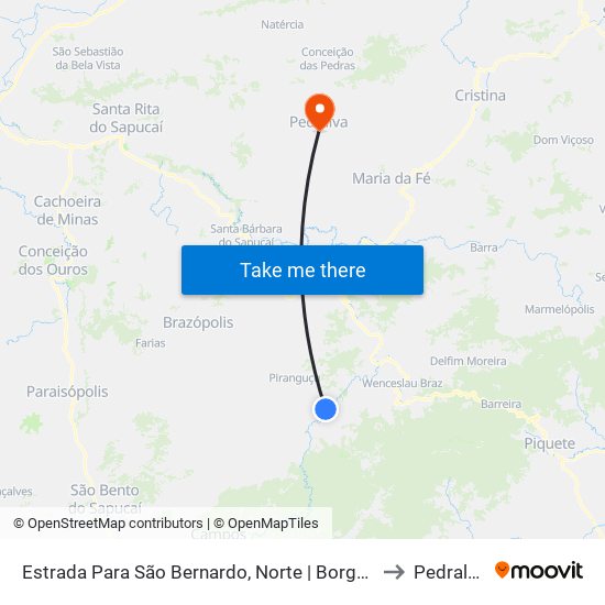 Estrada Para São Bernardo, Norte | Borges to Pedralva map