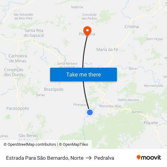 Estrada Para São Bernardo, Norte to Pedralva map