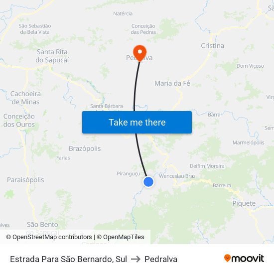 Estrada Para São Bernardo, Sul to Pedralva map