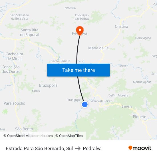 Estrada Para São Bernardo, Sul to Pedralva map