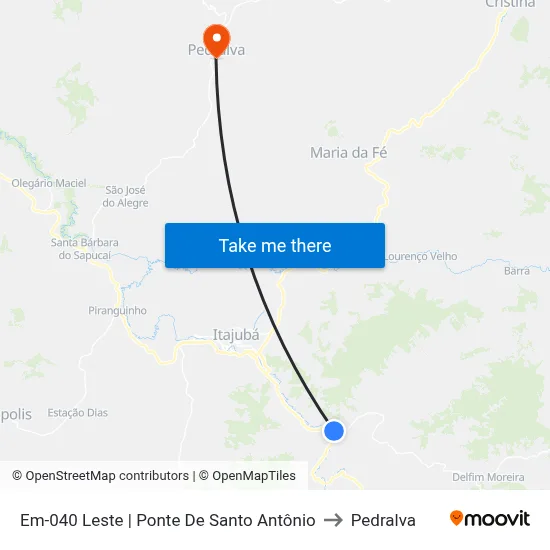 Em-040 Leste | Ponte De Santo Antônio to Pedralva map