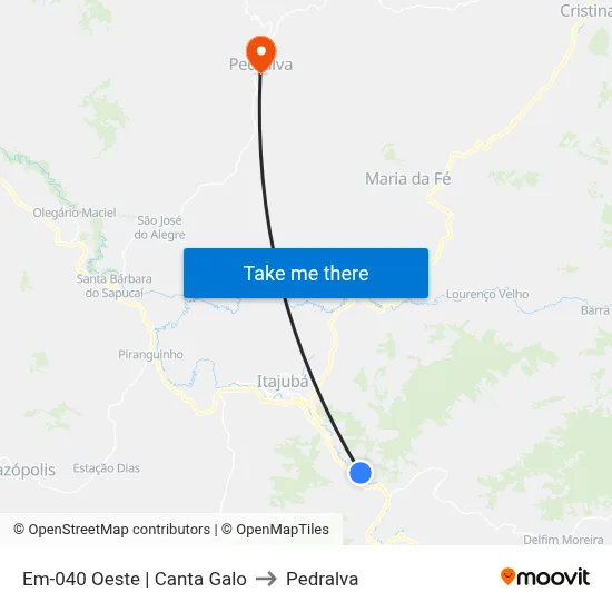 Em-040 Oeste | Canta Galo to Pedralva map