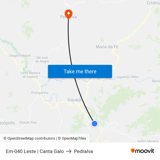 Em-040 Leste | Canta Galo to Pedralva map