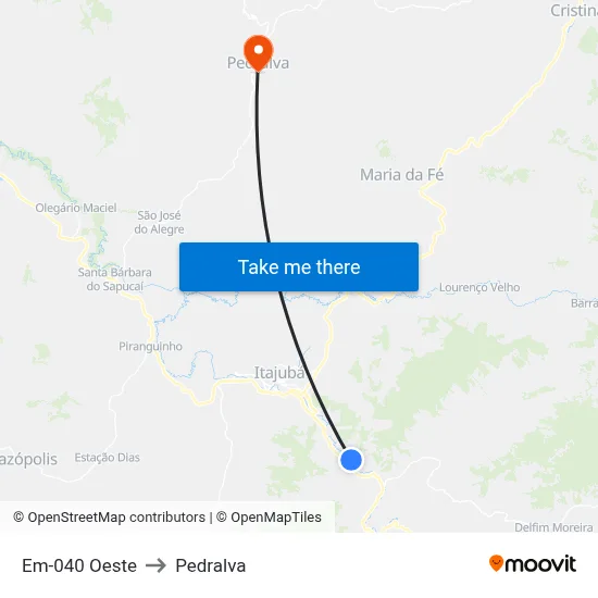 Em-040 Oeste to Pedralva map