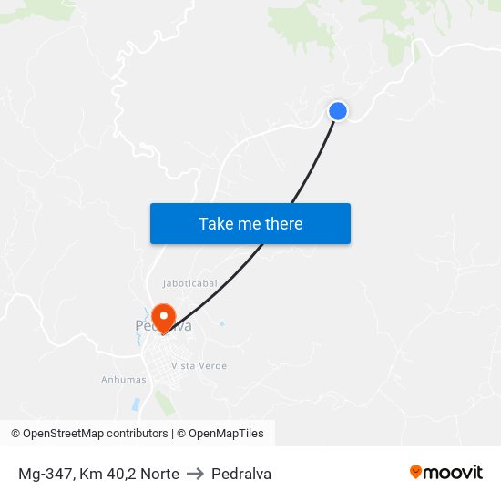 Mg-347, Km 40,2 Norte to Pedralva map