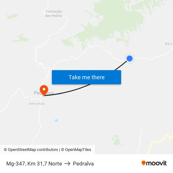 Mg-347, Km 31,7 Norte to Pedralva map