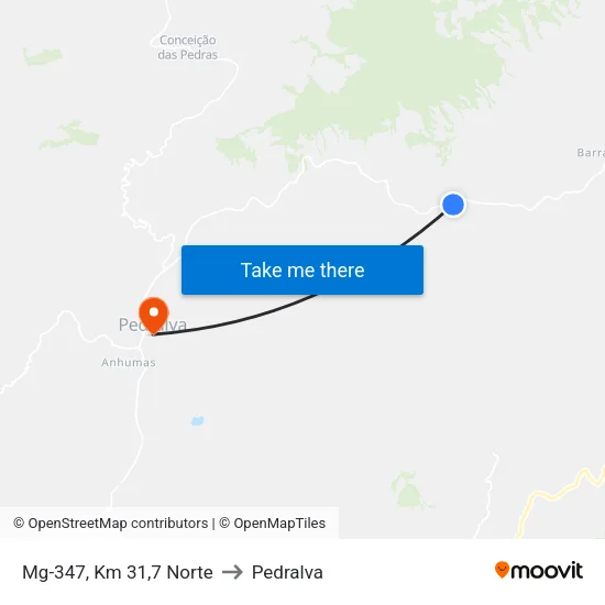 Mg-347, Km 31,7 Norte to Pedralva map