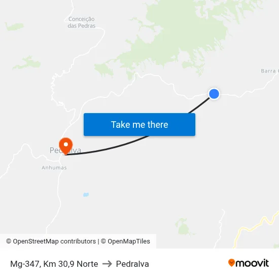 Mg-347, Km 30,9 Norte to Pedralva map