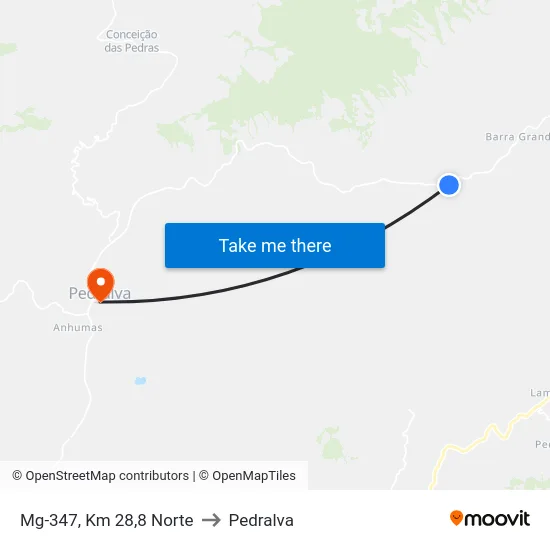 Mg-347, Km 28,8 Norte to Pedralva map