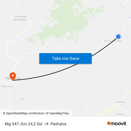 Mg-347, Km 24,2 Sul to Pedralva map