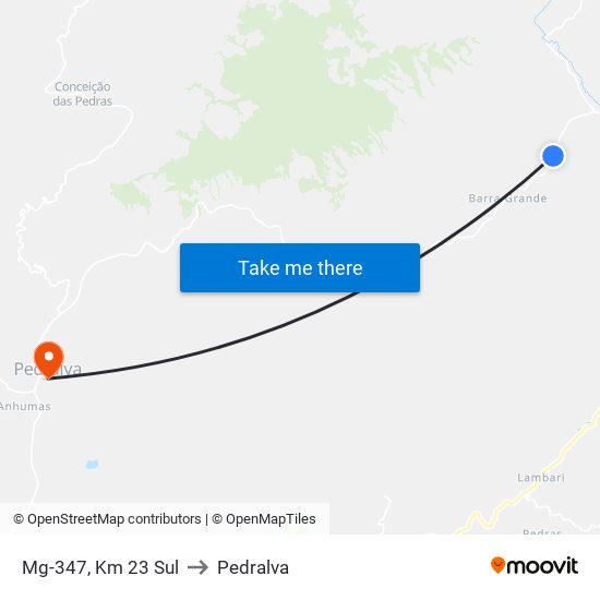 Mg-347, Km 23 Sul to Pedralva map