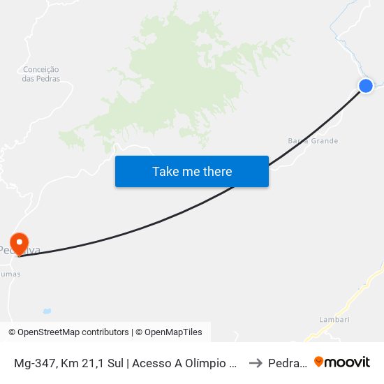 Mg-347, Km 21,1 Sul | Acesso A Olímpio Noronha to Pedralva map