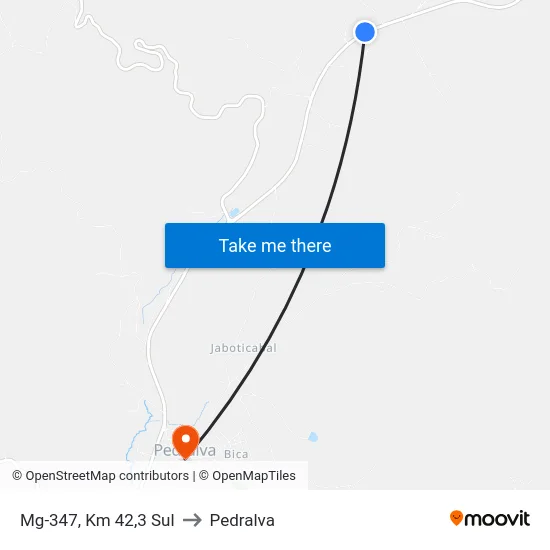Mg-347, Km 42,3 Sul to Pedralva map