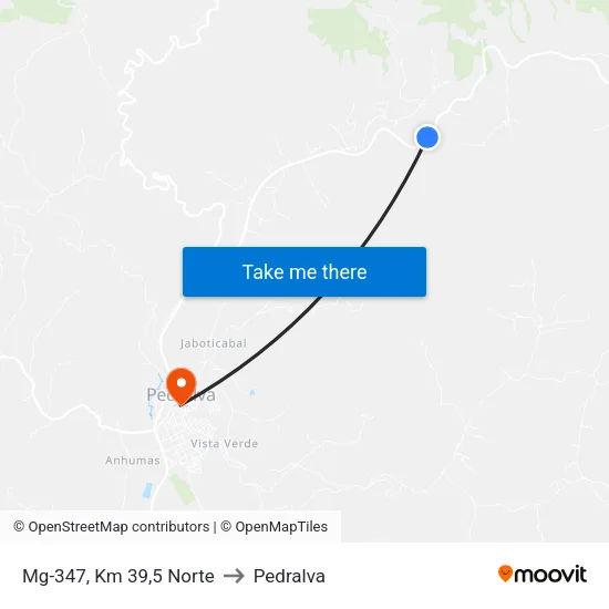 Mg-347, Km 39,5 Norte to Pedralva map