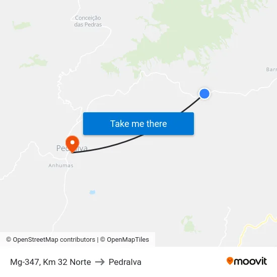 Mg-347, Km 32 Norte to Pedralva map