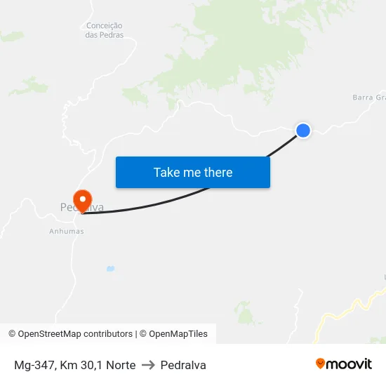 Mg-347, Km 30,1 Norte to Pedralva map