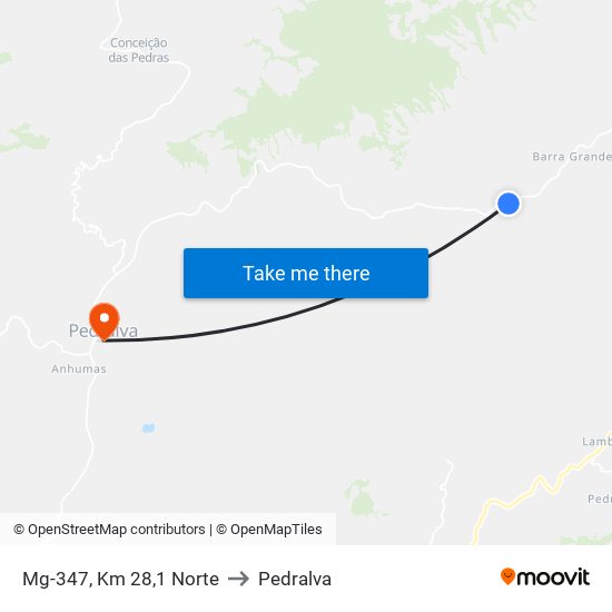 Mg-347, Km 28,1 Norte to Pedralva map