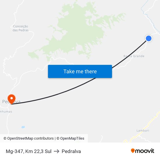 Mg-347, Km 22,3 Sul to Pedralva map