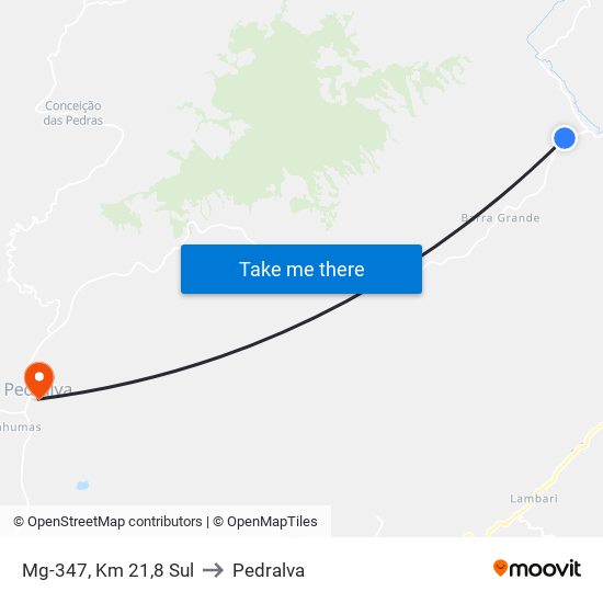 Mg-347, Km 21,8 Sul to Pedralva map