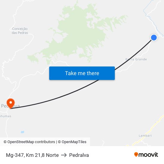 Mg-347, Km 21,8 Norte to Pedralva map