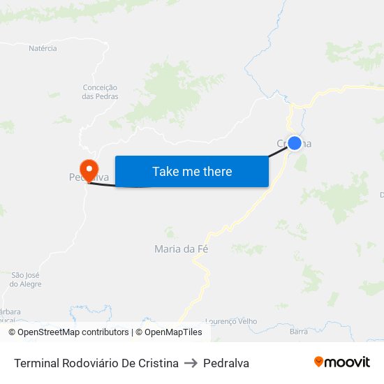Terminal Rodoviário De Cristina to Pedralva map