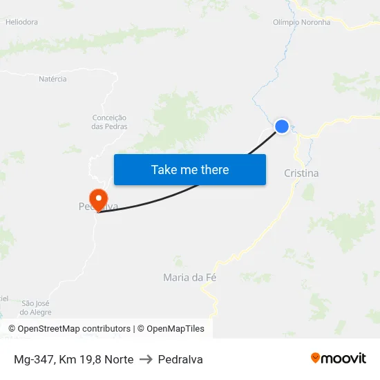 Mg-347, Km 19,8 Norte to Pedralva map
