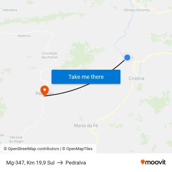Mg-347, Km 19,9 Sul to Pedralva map