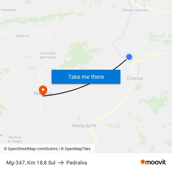 Mg-347, Km 18,8 Sul to Pedralva map