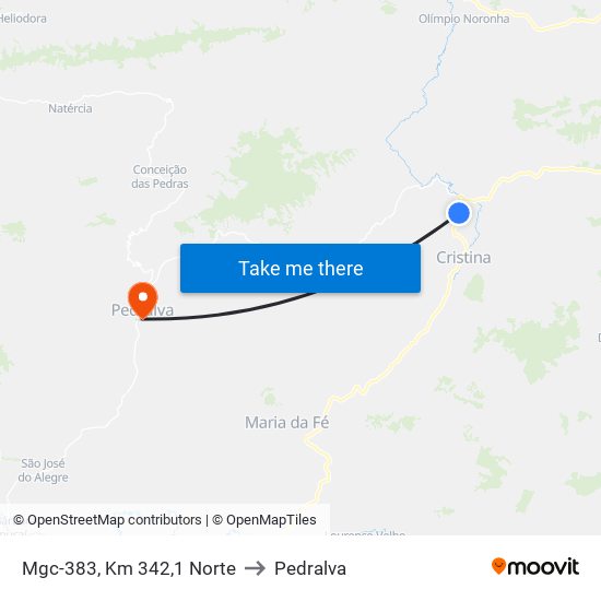 Mgc-383, Km 342,1 Norte to Pedralva map