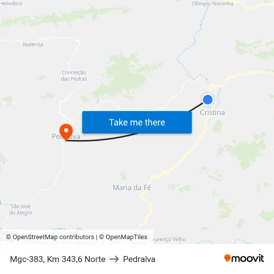 Mgc-383, Km 343,6 Norte to Pedralva map