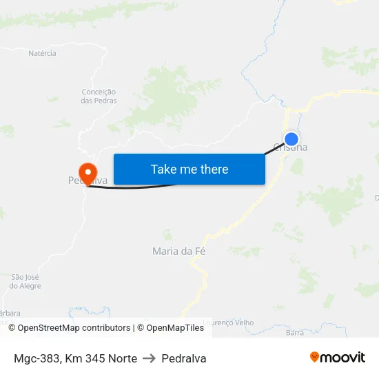 Mgc-383, Km 345 Norte to Pedralva map