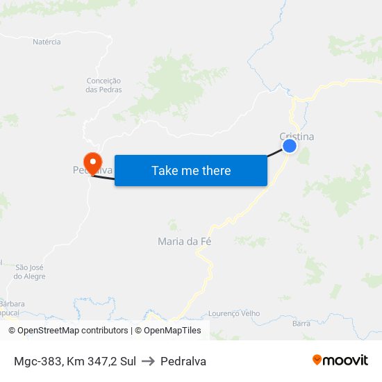 Mgc-383, Km 347,2 Sul to Pedralva map