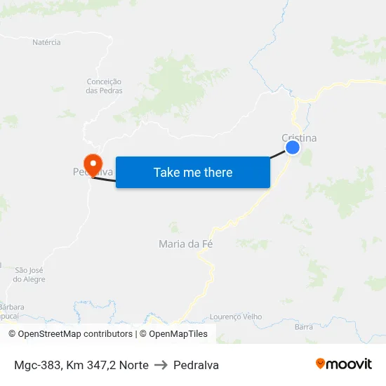 Mgc-383, Km 347,2 Norte to Pedralva map