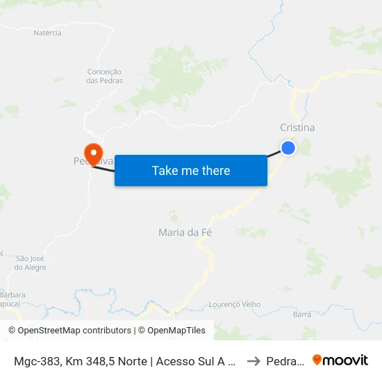 Mgc-383, Km 348,5 Norte | Acesso Sul A Cristina to Pedralva map