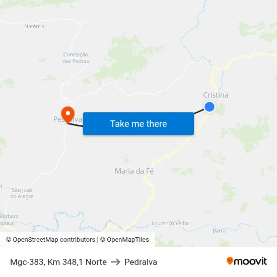 Mgc-383, Km 348,1 Norte to Pedralva map