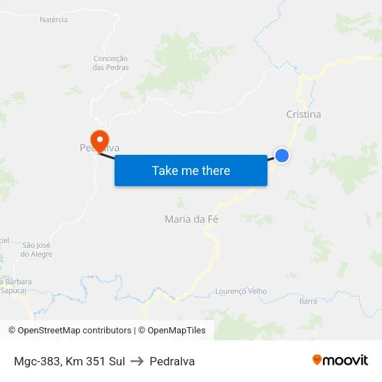 Mgc-383, Km 351 Sul to Pedralva map