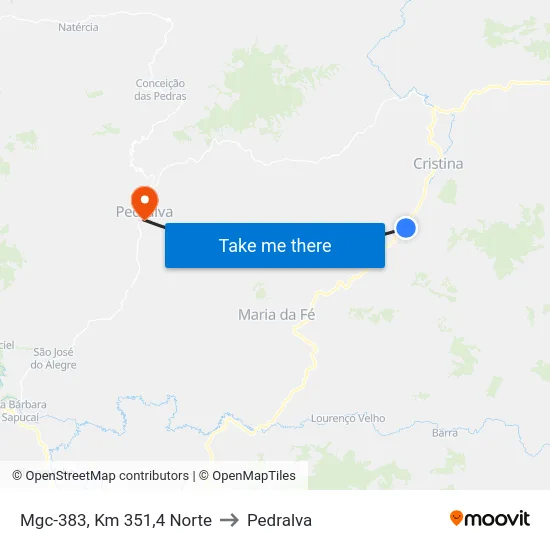 Mgc-383, Km 351,4 Norte to Pedralva map