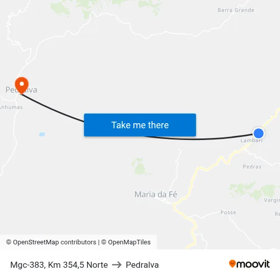 Mgc-383, Km 354,5 Norte to Pedralva map