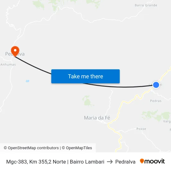 Mgc-383, Km 355,2 Norte | Bairro Lambari to Pedralva map