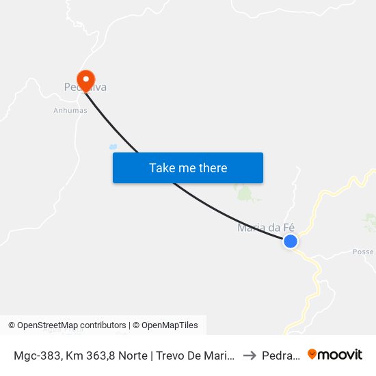 Mgc-383, Km 363,8 Norte | Trevo De Maria Da Fé to Pedralva map