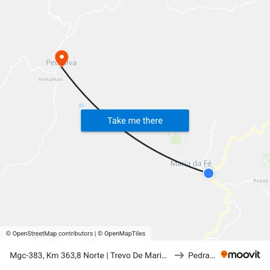 Mgc-383, Km 363,8 Norte | Trevo De Maria Da Fé to Pedralva map