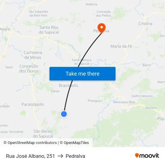 Rua José Albano, 251 to Pedralva map