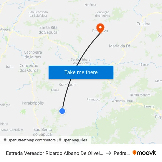 Estrada Vereador Ricardo Albano De Oliveira, Norte to Pedralva map