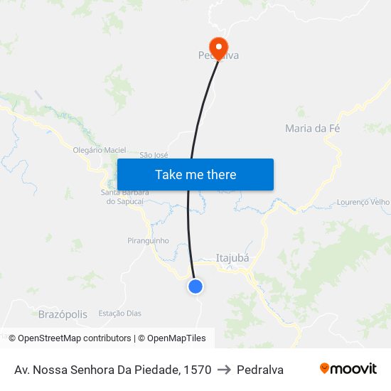 Av. Nossa Senhora Da Piedade, 1570 to Pedralva map