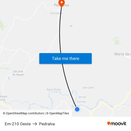 Em-210 Oeste to Pedralva map