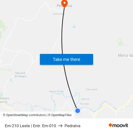 Em-210 Leste | Entr. Em-010 to Pedralva map